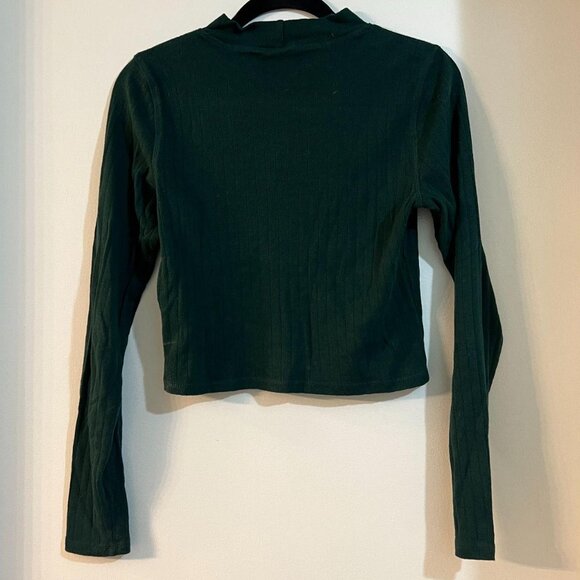 American Eagle Ribbed Mock Neck Crop Sweater — M | Forest Green - Picture 6 of 6